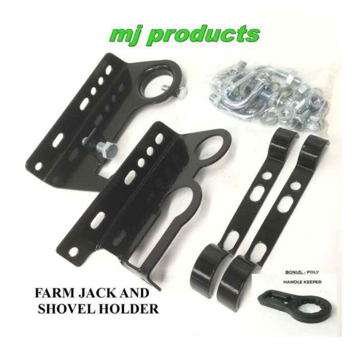 High lift jack & shovel holder, universal fit, H/duty 3mm steel, Bonus poly handle keeper