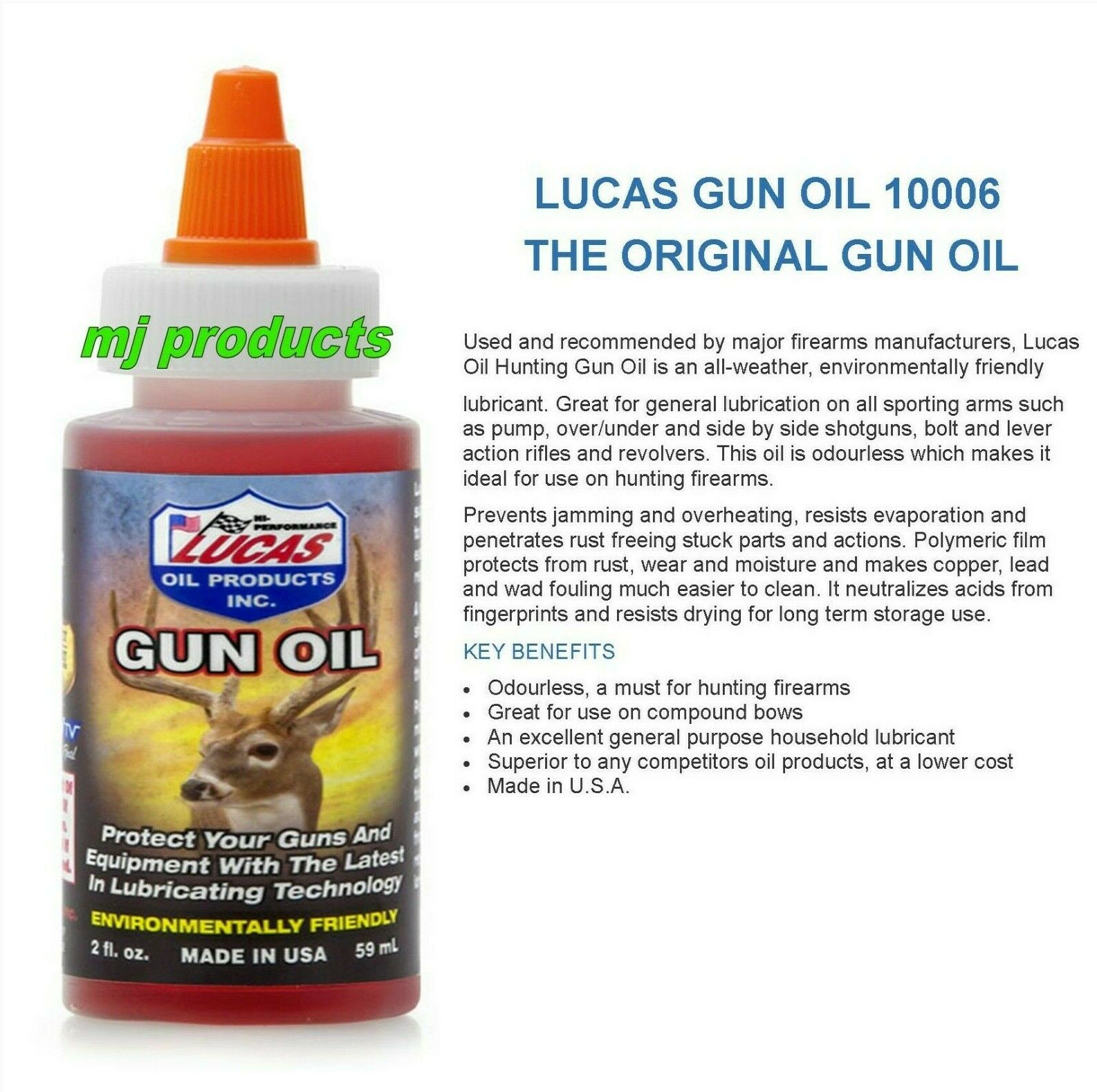 LUCAS OILS GUN OIL 10006 2 OUNCE BOTTLE - MJ Products, Solar Fans & Lights, Vehicle Accessories, Auto-Transmission Parts